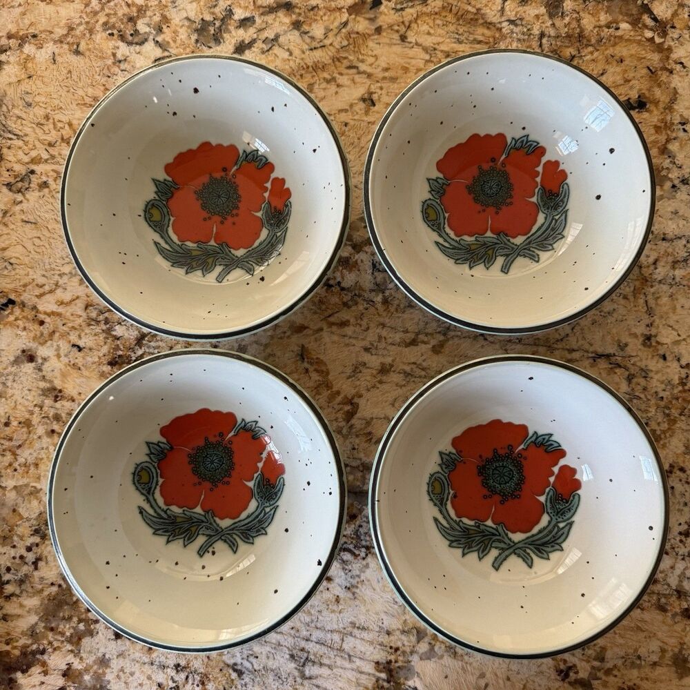 Johnson Bros Kings Road 4 Coupe Cereal Bowls Ironstone Red Poppy Blossom 6 3/8"